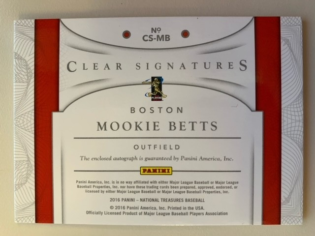 Mookie Betts Auto /49 2016 National Treasures Baseball Clear Signatures Boston view 2