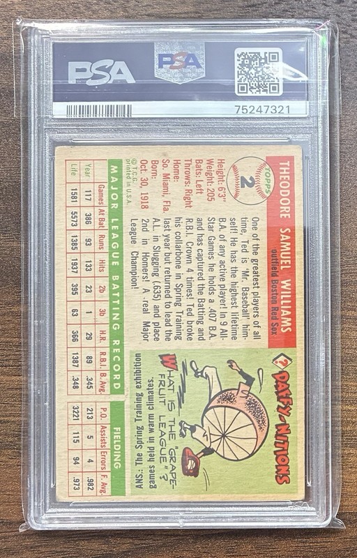 1955 Topps TED WILLIAMS #2 HOF Graded PSA 2 GOOD view 2