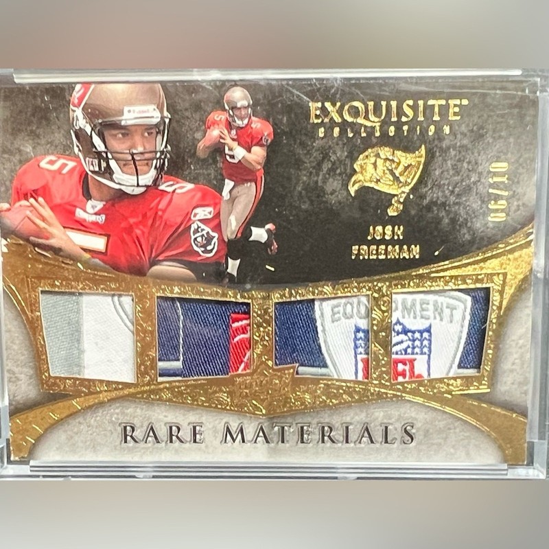 2009 Upper Deck Exquisite Rare Materials #D 6/10 Josh Freeman Laundry Logoman RC view 2