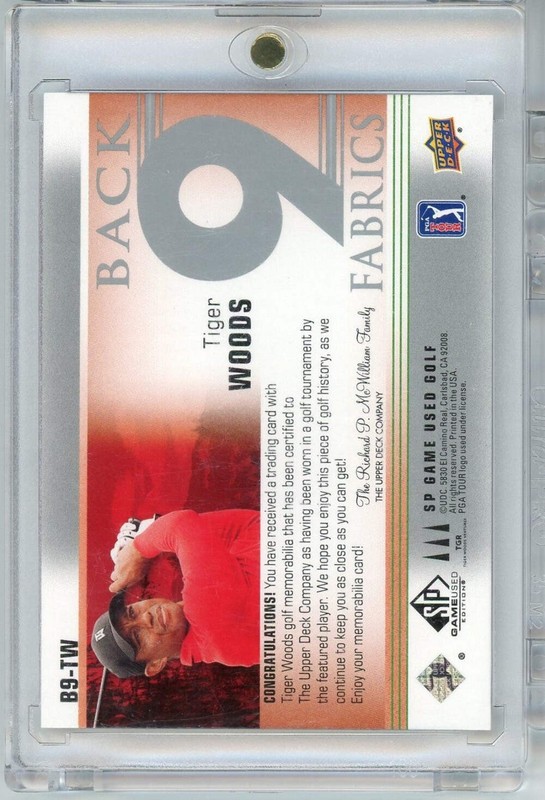 2021 Upper Deck SP Game Used Back 9 Fabrics Tiger Woods #B9TW Event Worn Relic view 2