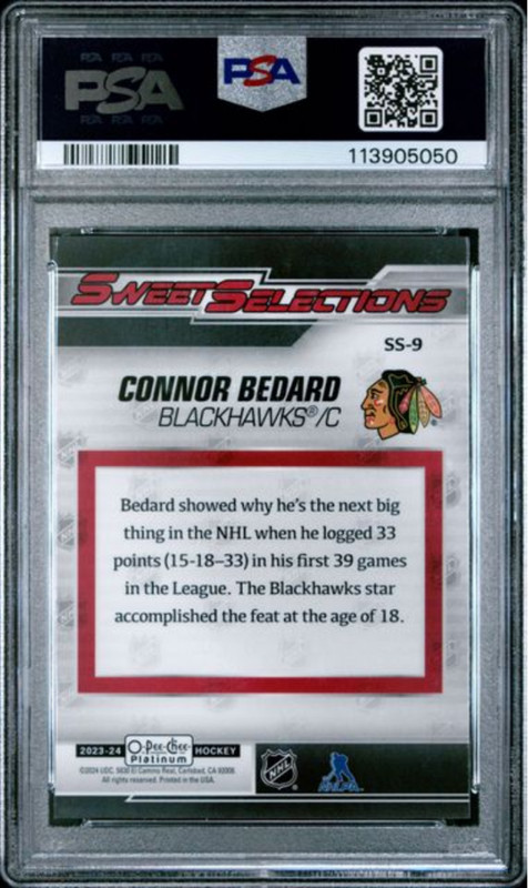 Graded 2023 Upper Deck O-Pee-Chee Platinum Connor Bedard #SS9 Rookie Card PSA 10 view 2