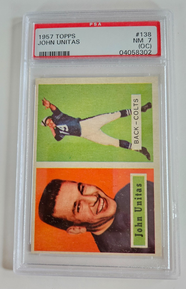 JOHNNY UNITAS 1957 Topps #138 Rookie RC Card Graded PSA 7 (OC) Colts HOF QB