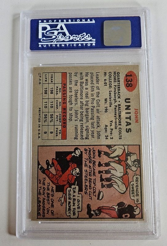 JOHNNY UNITAS 1957 Topps #138 Rookie RC Card Graded PSA 7 (OC) Colts HOF QB view 2