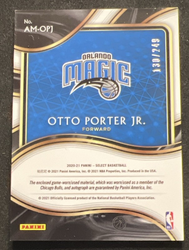 2020-21 Panini Select Otto Porter Jr. Jersey Patch Auto /249 Orlando Magic view 2