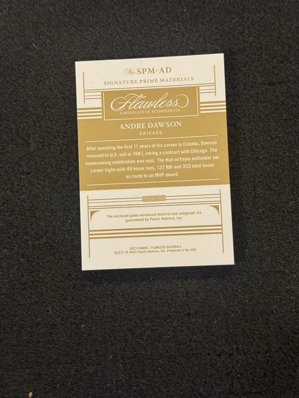 2023 Panini Flawless #SPM-AD Andre Dawson Auto Patch /5 Cubs HOF view 2