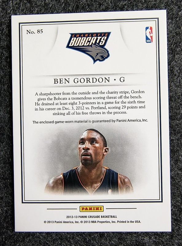 BEN GORDON Game Used Jersey Card  2012-13 Panini Crusade Quest view 2