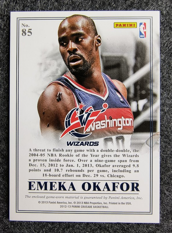 EMEKA OKAFOR Game Used Jersey Card  2012-13 Panini Crusade Majestic view 2