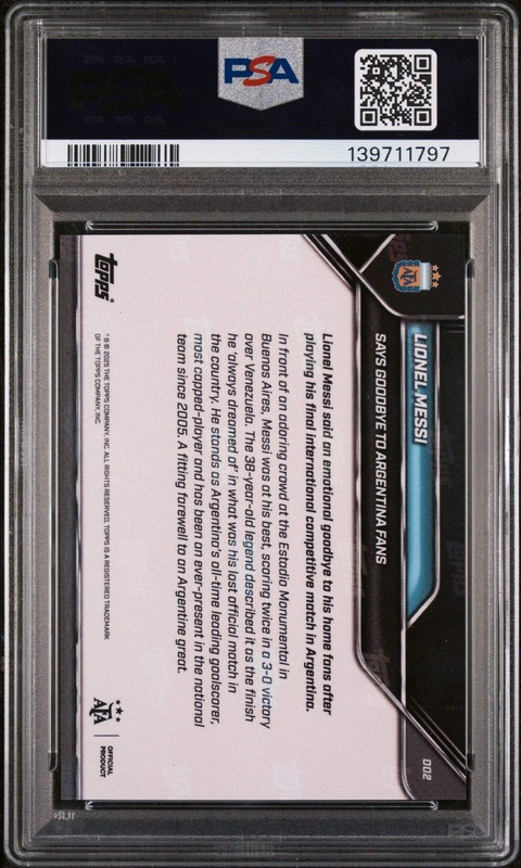 Graded 2024 Topps Now Argentina Lionel Messi #2 Says Goodbye to Fans Card PSA 10 view 2