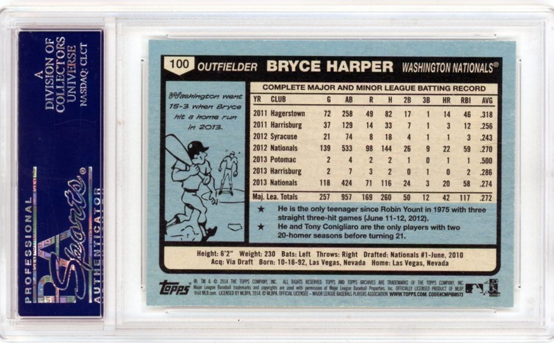 2014 Topps Archives #100 BRYCE HARPER Nationals/Phillies PSA 10 GEM MINT view 2