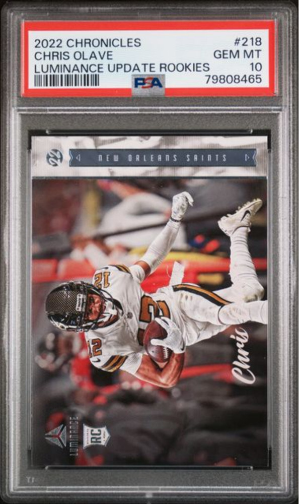 Graded 2022 Chronicles Chris Olave #218 Luminance Update RC Football Card PSA 10
