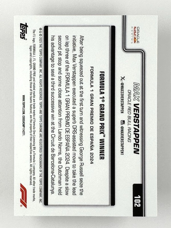 2025 Topps Chrome F1 - GP Winners Max Verstappen #102 Gold RayWave Refractor /50 view 2