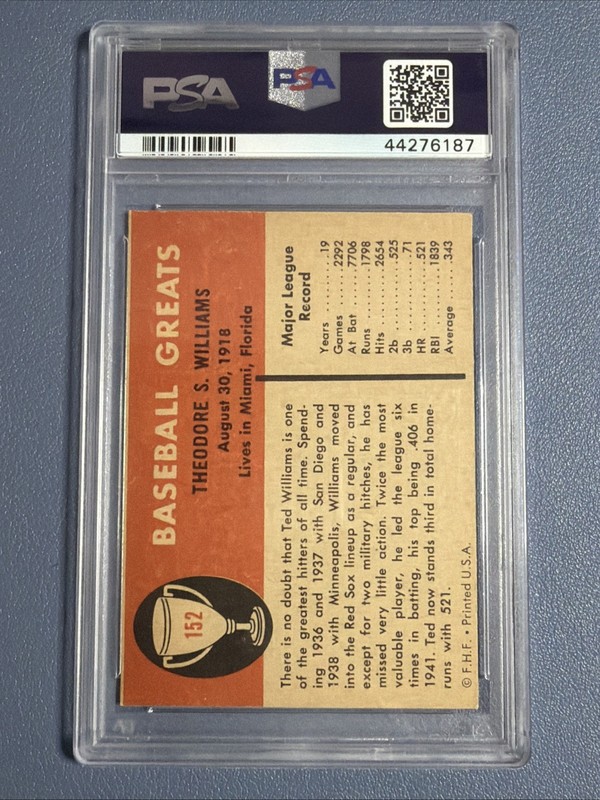 Ted Williams 1961 Fleer #152 Boston Red Sox PSA 6 view 2