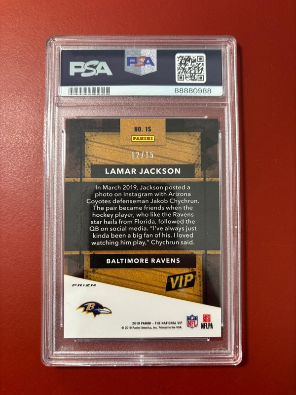 2019 PANINI NAT. CONV. VIP/ LAMAR JACKSON/ GOLD PARTY-BLUE MOJO/ 12/15/ PSA 9 view 2