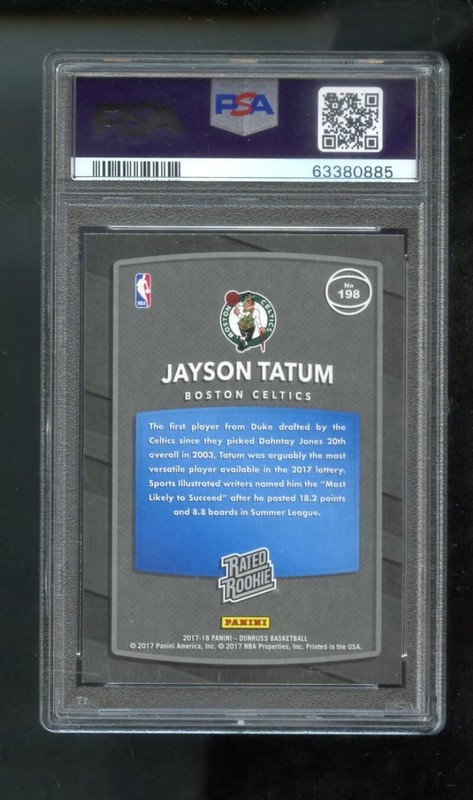 2017-18 Panini Donruss #198 Jayson Tatum ROOKIE RC PSA 8 Graded Card NBA Jason view 2