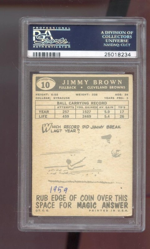 1959 Topps #10 Jimmy Brown Jim Brown PSA 3 (MK) Graded Football Card Cleveland view 2