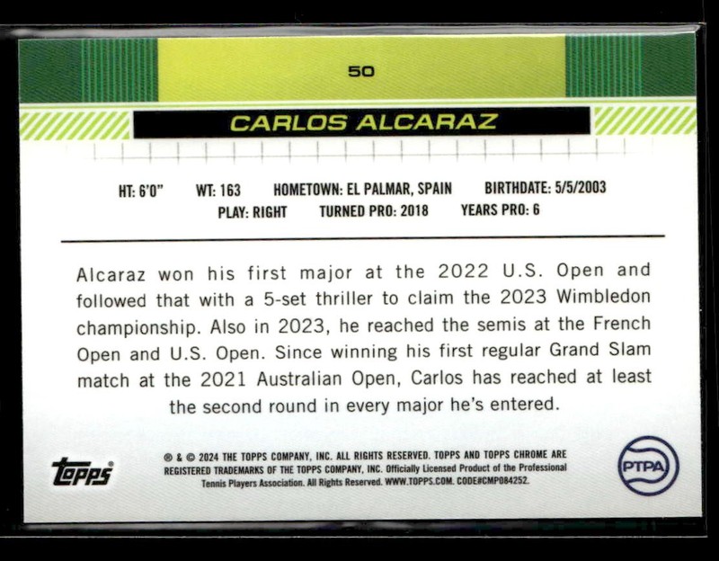2024 Topps Chrome Tennis - #50 Carlos Alcaraz view 2