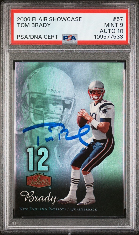 2006 Fleer Flair Showcase Tom Brady PSA 9 Mint WITH A 10 ON CARD Auto PSA/DNA !