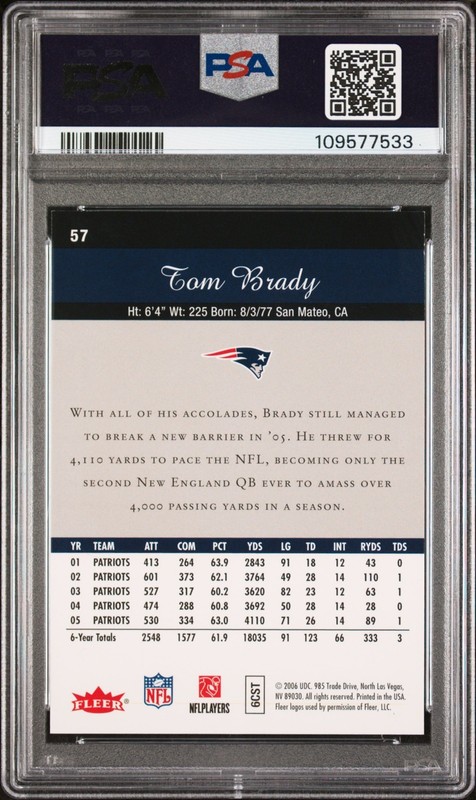 2006 Fleer Flair Showcase Tom Brady PSA 9 Mint WITH A 10 ON CARD Auto PSA/DNA ! view 2