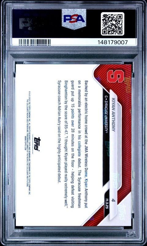 Graded 2025 Topps Bowman U Now Kiyan Anthony #4 RC Basketball Card PSA 10 view 2