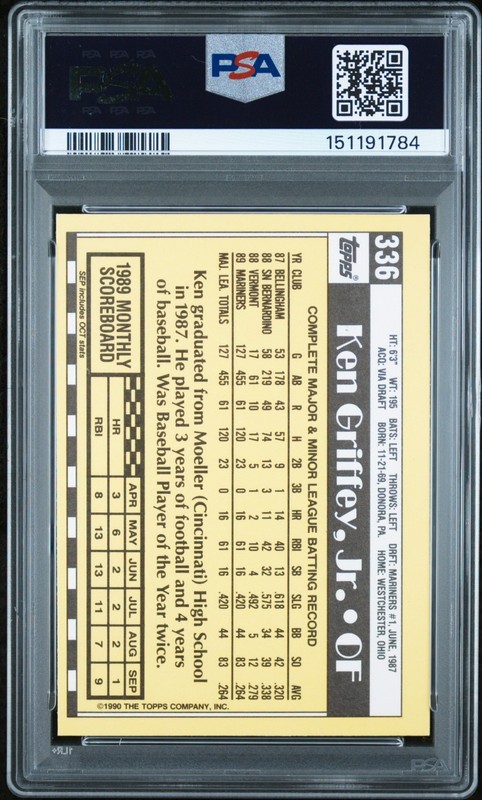 1990 Topps - Ken Griffey Jr #336 Collector's Edition (Tiffany) PSA 8!! view 2
