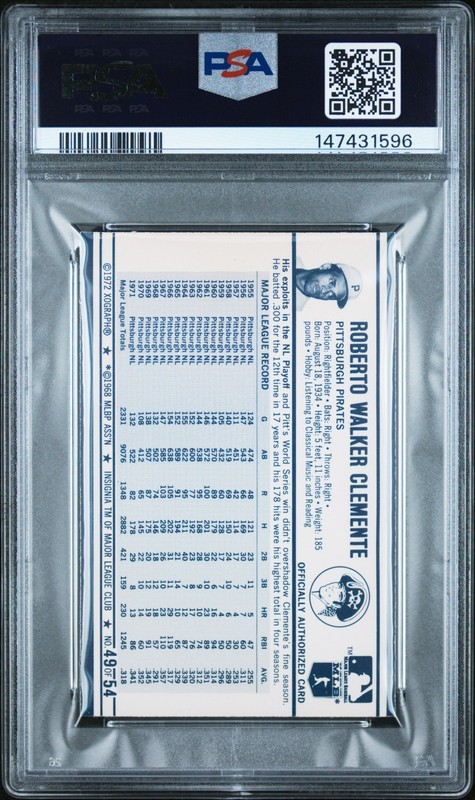 1972 Kellogg's 3-D Super Stars - Roberto Clemente #49 PSA 6!! view 2