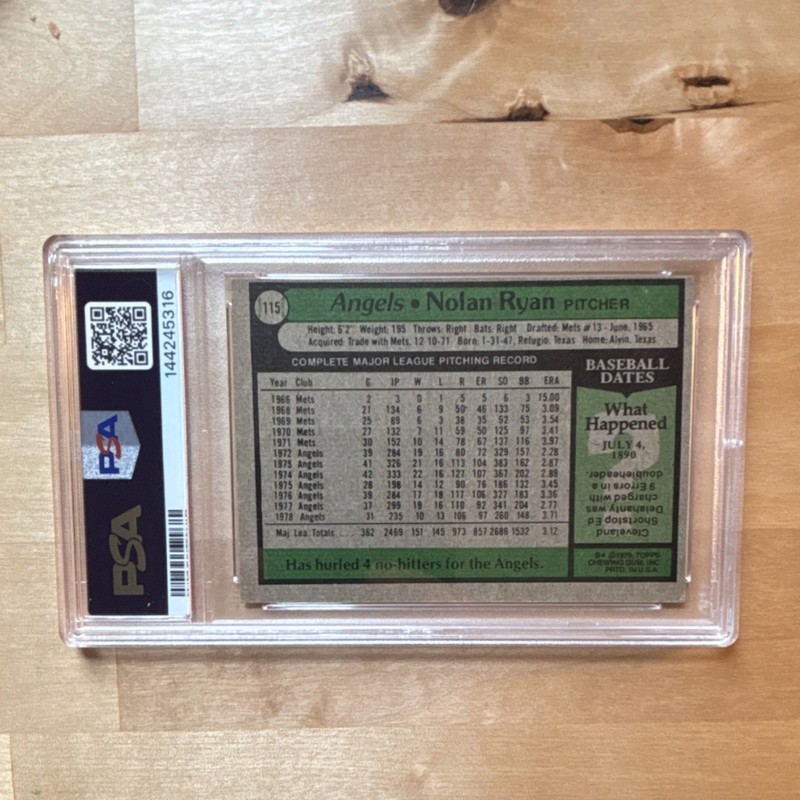 Topps 1979 Nolan Ryan #115 Angels PSA 3 Baseball Base Set Card view 2