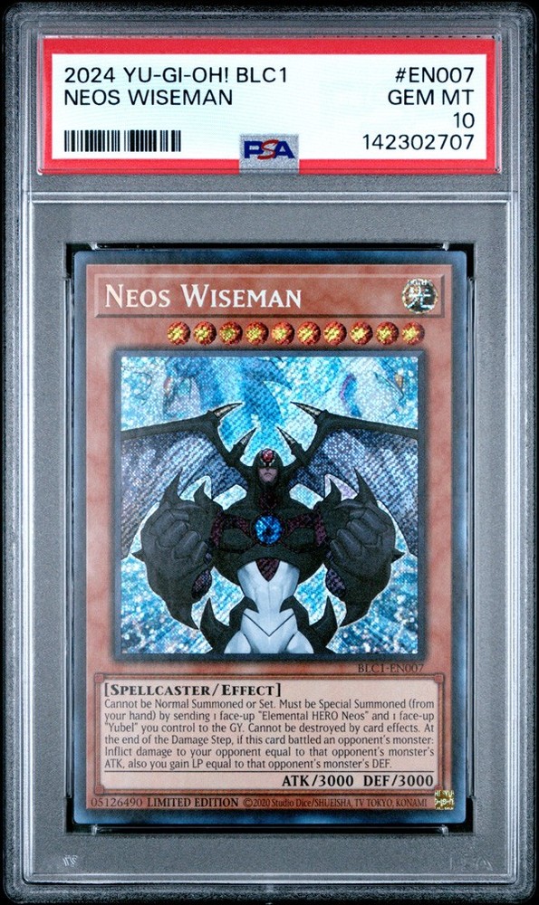 PSA 10 - Yu-Gi-Oh Card - BLC1-EN007 - NEOS WISEMAN (secret rare holo) - GEM MINT