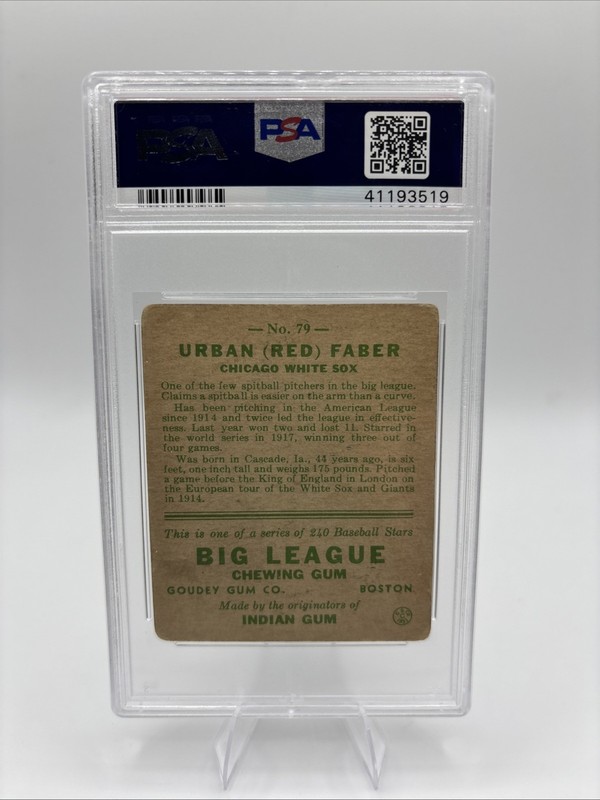 1933 Goudey Big League Chewing Gum - Red Faber #79 - Hall Of Famer - PSA 2.5 view 2