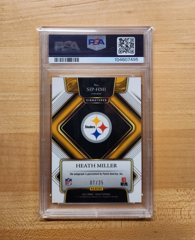 2021 Panini Select Tie Dye Prizm Auto Heath Miller 7/25 PSA 10 #SIP-HMI view 2