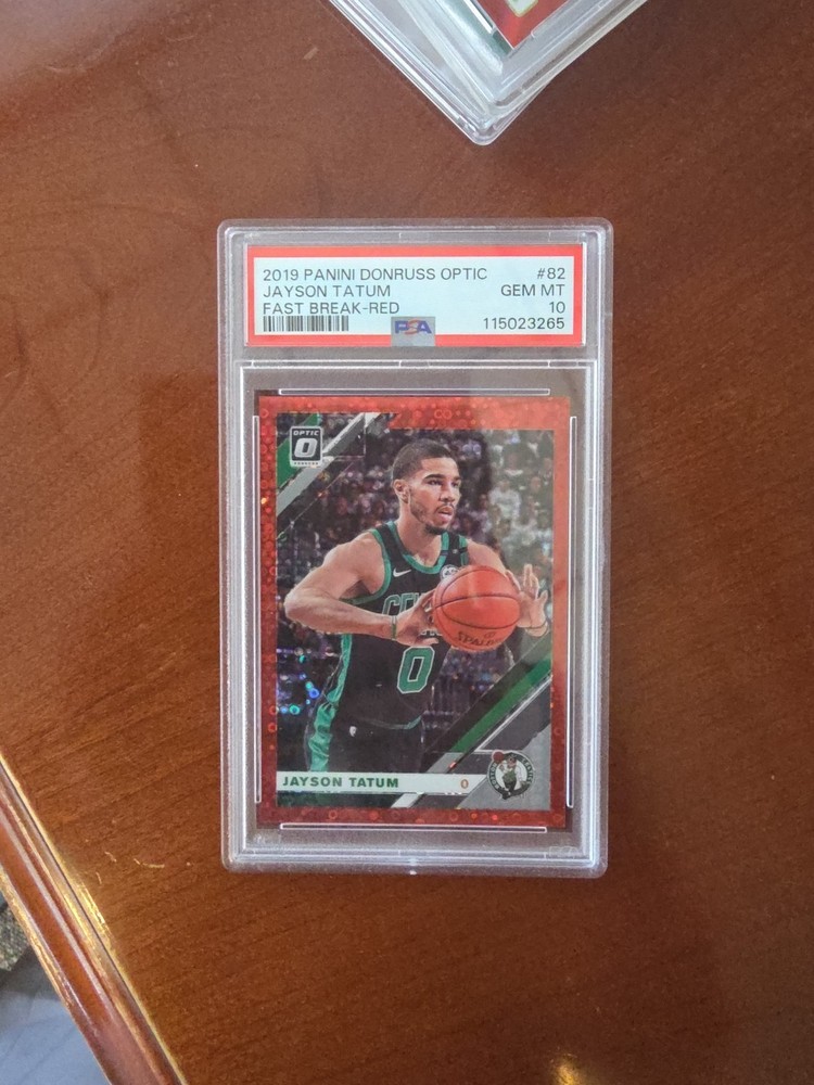 2019 Donruss Optic Jayson Tatum #82 Fast Break Red 82/85 Boston Celtics PSA 10 view 1
