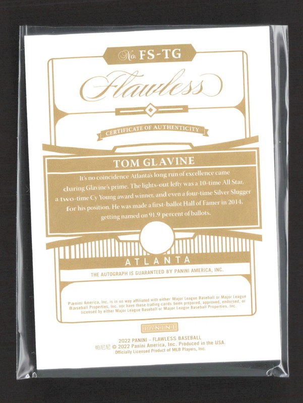 2022 Panini Flawless Baseball Tom Glavine #FS-TG 01/15 Auto view 2