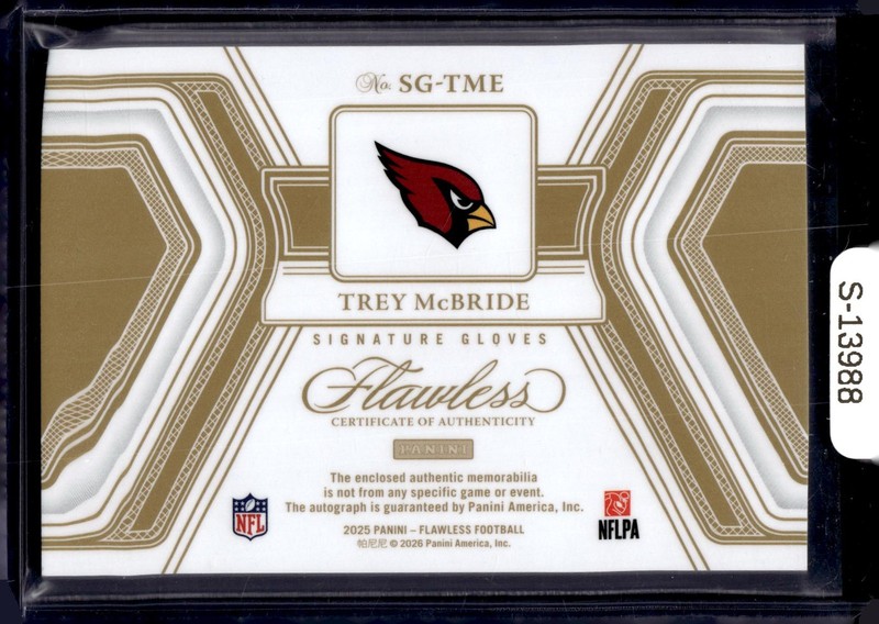 2025 Panini Flawless #SG-TME Trey McBride Patch Auto 19/20 view 2