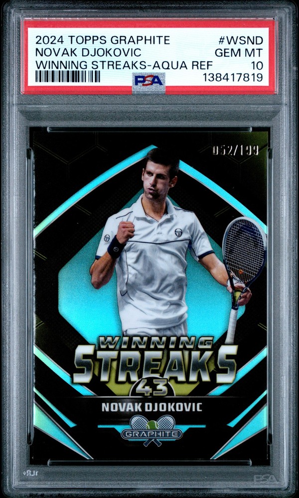 2024 Topps Graphite Tennis Winning Streaks #WSND Novak Djokovic Aqua Ref PSA 10