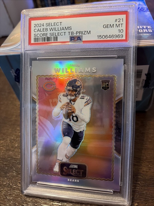 2024 Panini Select - Score Select Throwback Caleb Williams Silver Prizm PSA 10 view 2