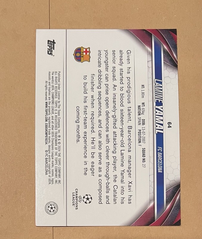 Lamine Yamal 2023-24 Topps Uefa Club Competitions Pink Sparkle Foil RC #64 view 2