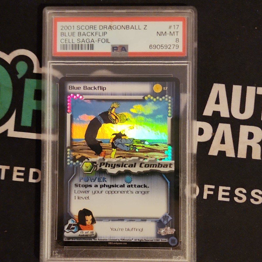 Score 2001 Dragon Ball Z Cell Saga-Foil #17 Blue Backflip PSA 8 Foil