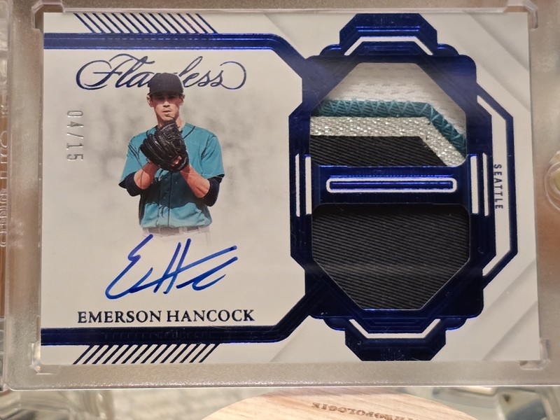 2023 Panini Flawless EMERSON HANCOCK /15 Signature Auto Patch Sapphire Mariners  view 2