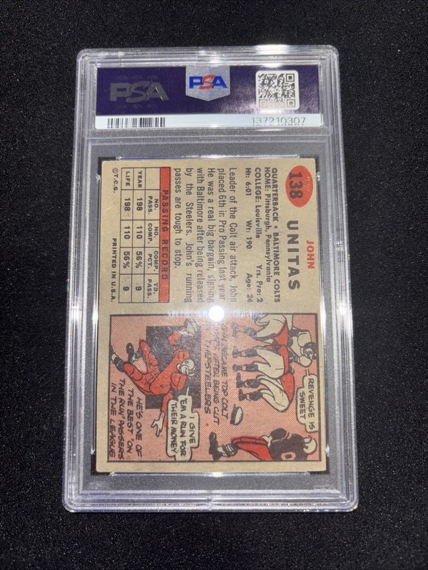 1957 Topps #138 Johnny Unitas RC - PSA VG 3 - Baltimore Colts - VSCARDS view 2