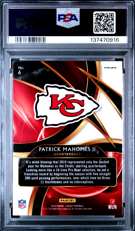 2019 PANINI SELECT SENSATIONS SILVER PRIZM #202 PATRICK MAHOMES II CHIEFS PSA 10 view 2