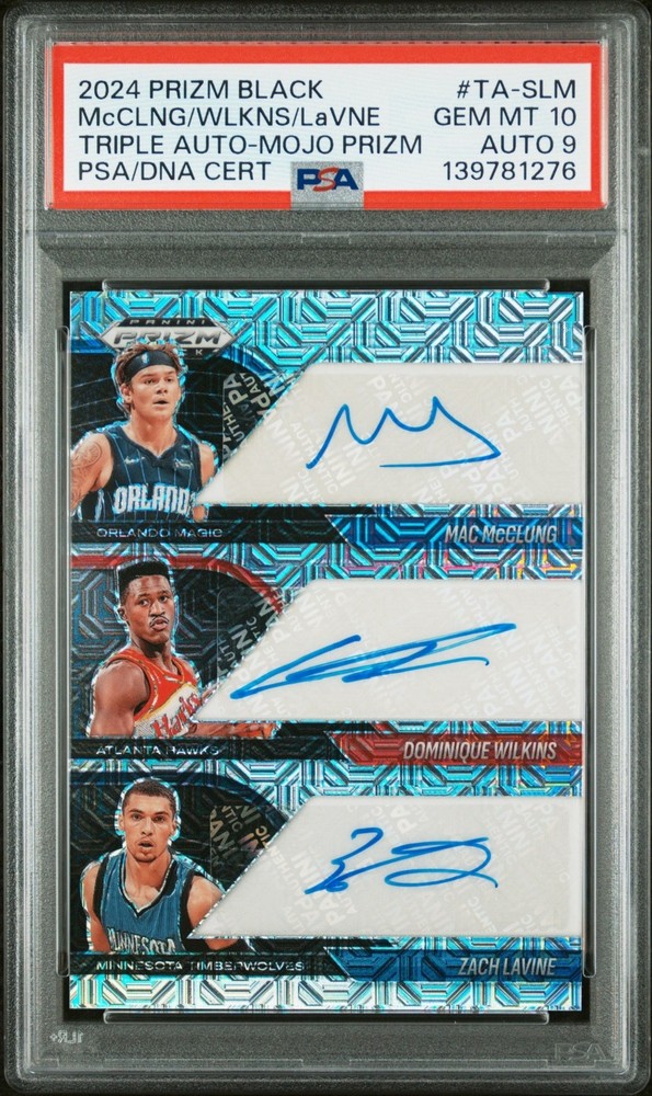 2024 Prizm Black Dominique Wilkins LaVine McClung Mojo Triple Auto /25 PSA 10