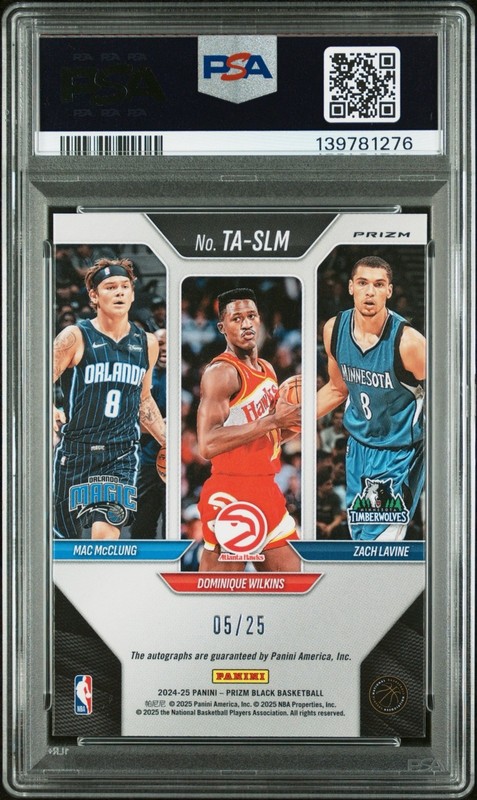 2024 Prizm Black Dominique Wilkins LaVine McClung Mojo Triple Auto /25 PSA 10 view 2