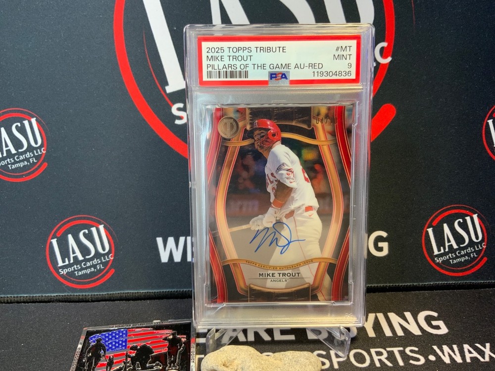 PSA 9 2025 Topps Tribute Mike Trout On Card Auto /10 Pillars of the Game