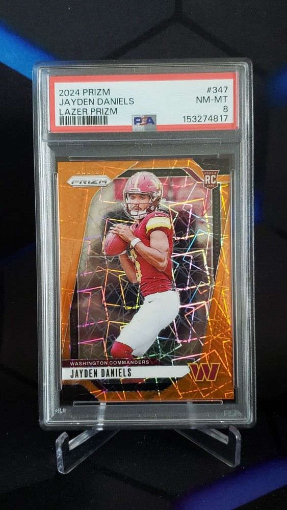 2024 PANINI PRIZM - JAYDEN DANIELS #347 LAZER PRIZM ROOKIE RC - PSA 8