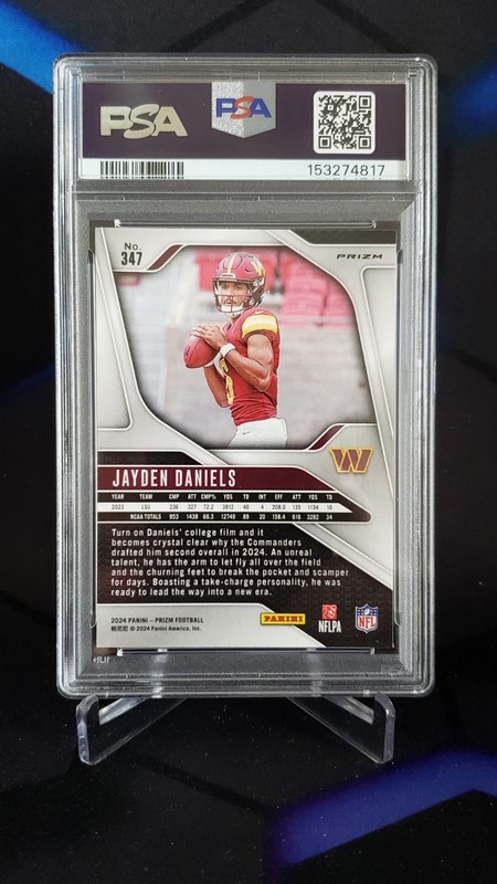 2024 PANINI PRIZM - JAYDEN DANIELS #347 LAZER PRIZM ROOKIE RC - PSA 8 view 2