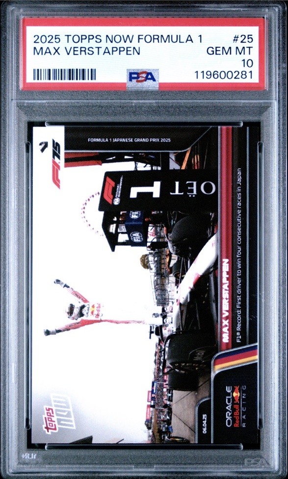 2025 Topps Now Formula 1 Max Verstappen #25 F1 Record: 4 Cons. PR /3122 PSA 10