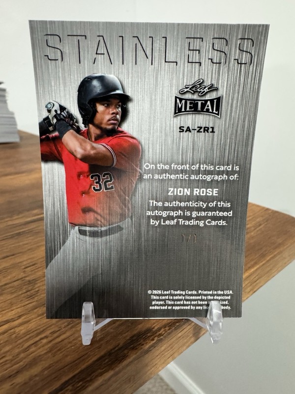 2026 Leaf Metal Baseball Zion Rose Top Prospect RC #1/1 Auto view 2
