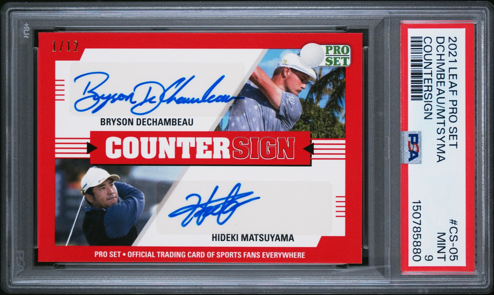 2021 LEAF PRO SET DECHAMBEAU/MATSUYAMA COUNTERSIGN AUTO PSA 9 MINT #1/12 ROOKIE