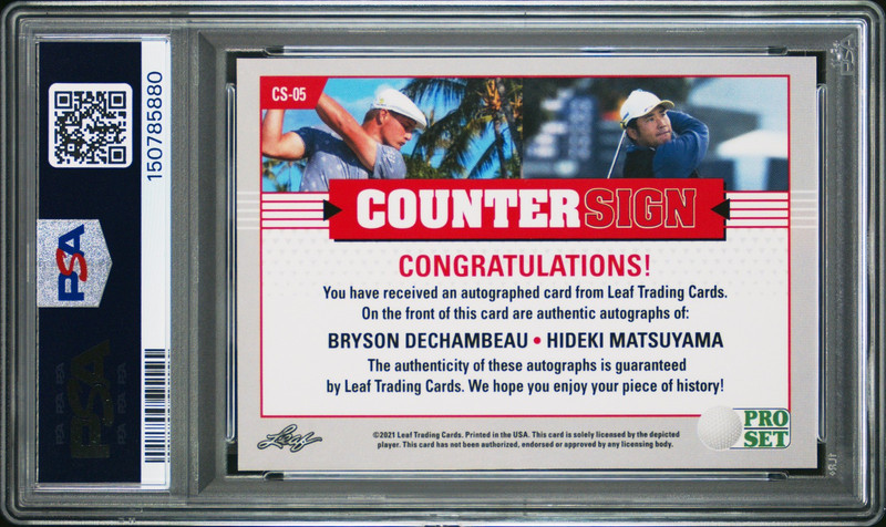 2021 LEAF PRO SET DECHAMBEAU/MATSUYAMA COUNTERSIGN AUTO PSA 9 MINT #1/12 ROOKIE view 2