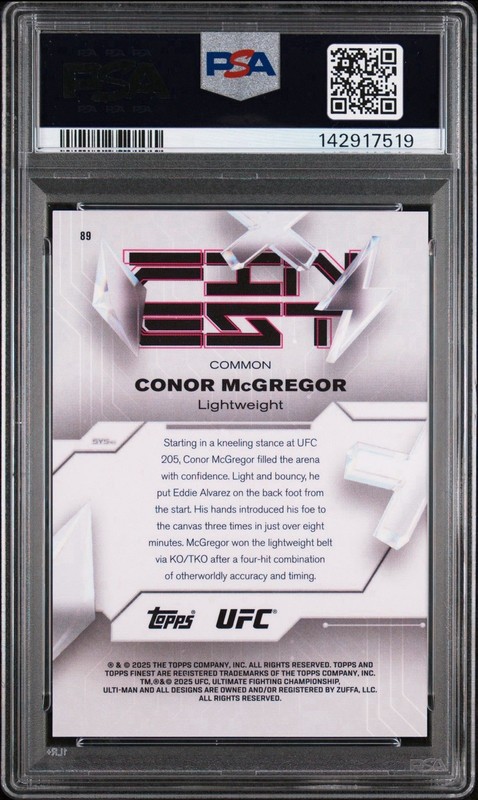 2025 Topps Finest UFC CONOR MCGREGOR Red Refractor /10 PSA 10 Gem #89 view 2