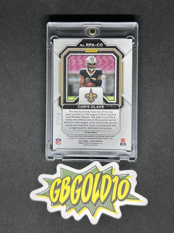 2022 Panini Prizm Chris Olave True Gold Rookie Patch Auto /10 RC view 2